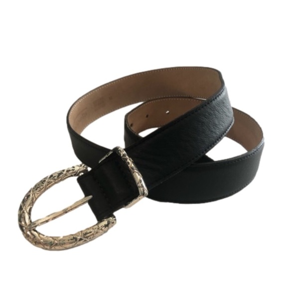 Talbots Size M black leather belt with silvertone buckle. 1.5” wide. Made in USA - Picture 1 of 9